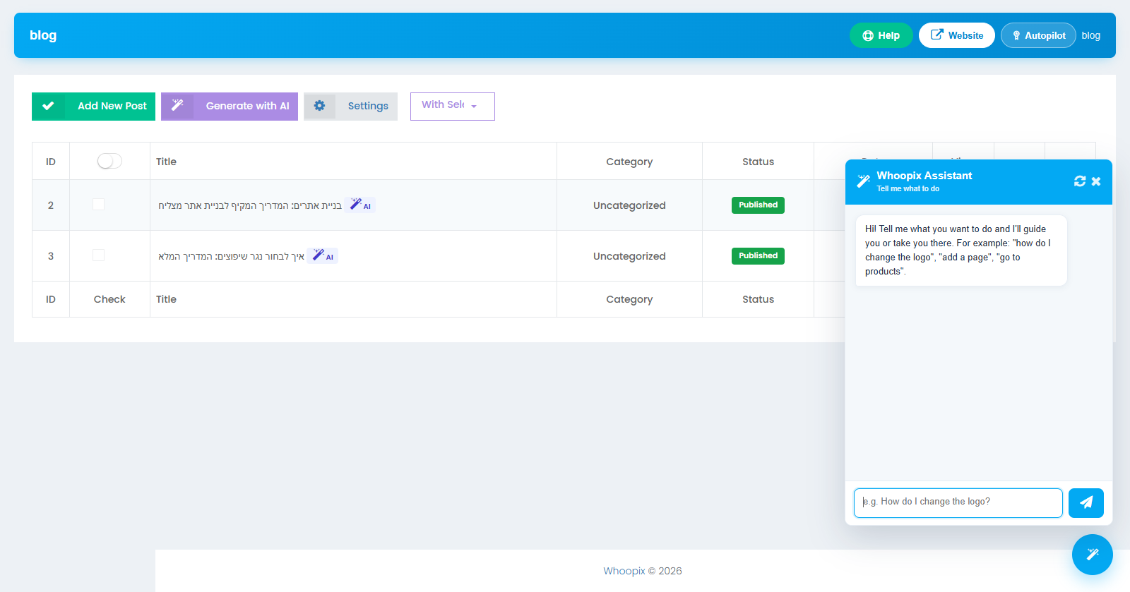 Whoopix CMS blog and content publishing module